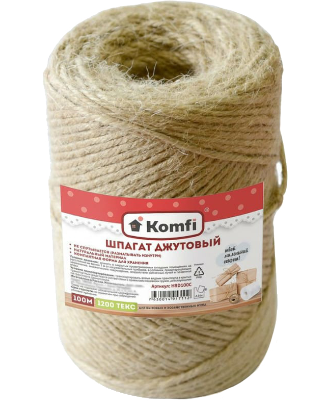 HRD100С Шпагат джутовый, цилиндр, 2ммx100м 1200 текс Komfi/40  в Муроме