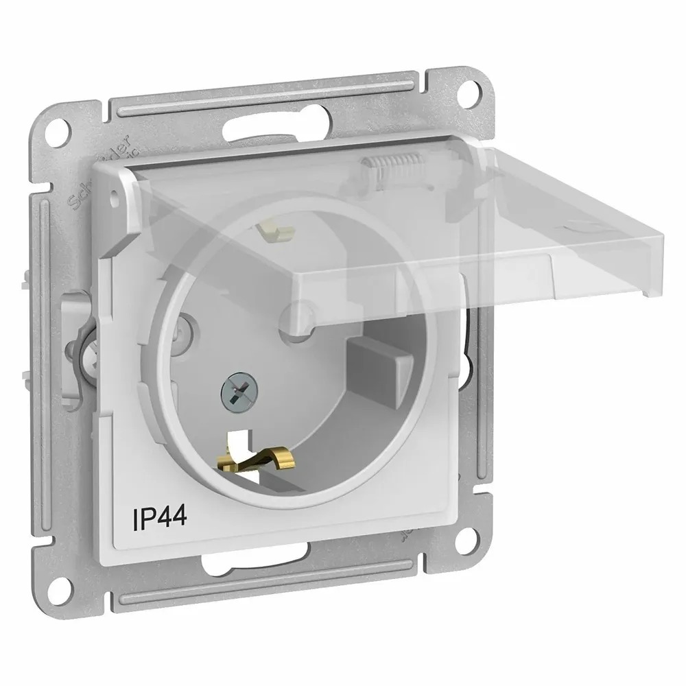 ATN440146 Розетка с заземлением со шторками с крышкой 16А IP44 AQUA механизм ATLASDESIGN белый  в Муроме