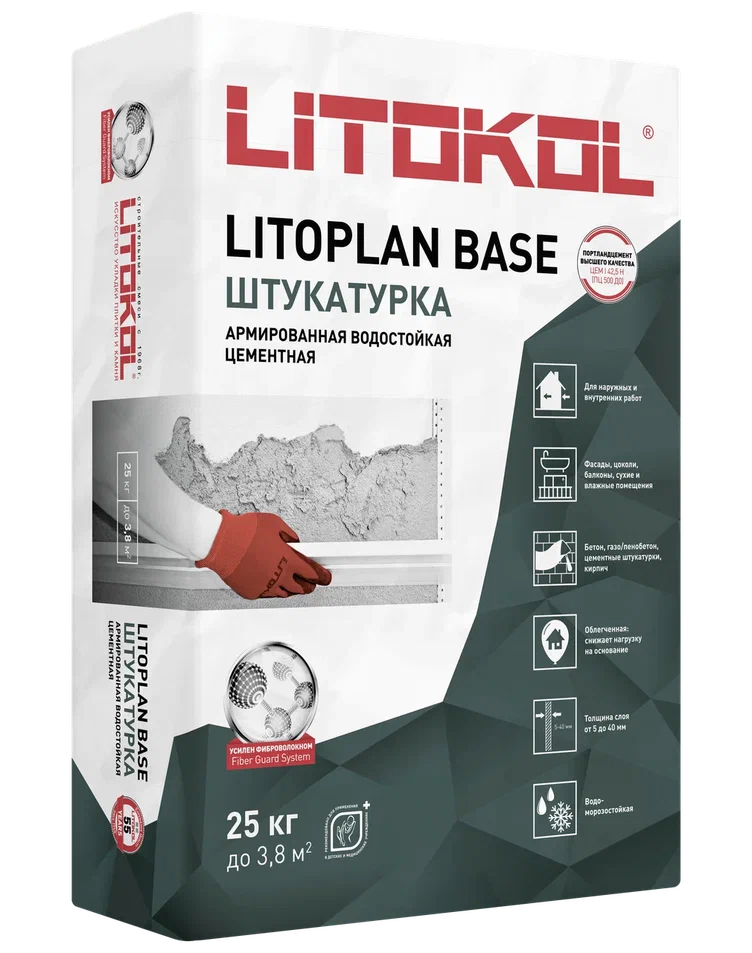 ЛИТОПЛАН БЕЙС / LITOPLAN BASE Штукатурка базовая цементная 25 кг/ 54   в Муроме