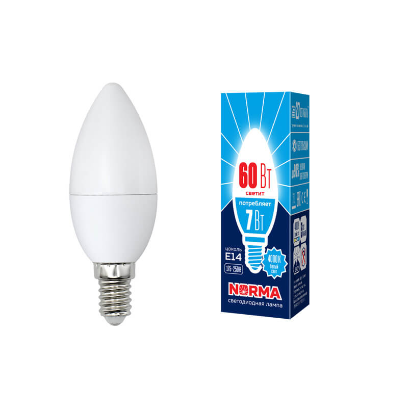 UL-00003795 Лампа светодиодиодная свеча мат. Серия Norma 4000K LED-C37-7W/NW/E14/FR/NR 4582  в Муроме