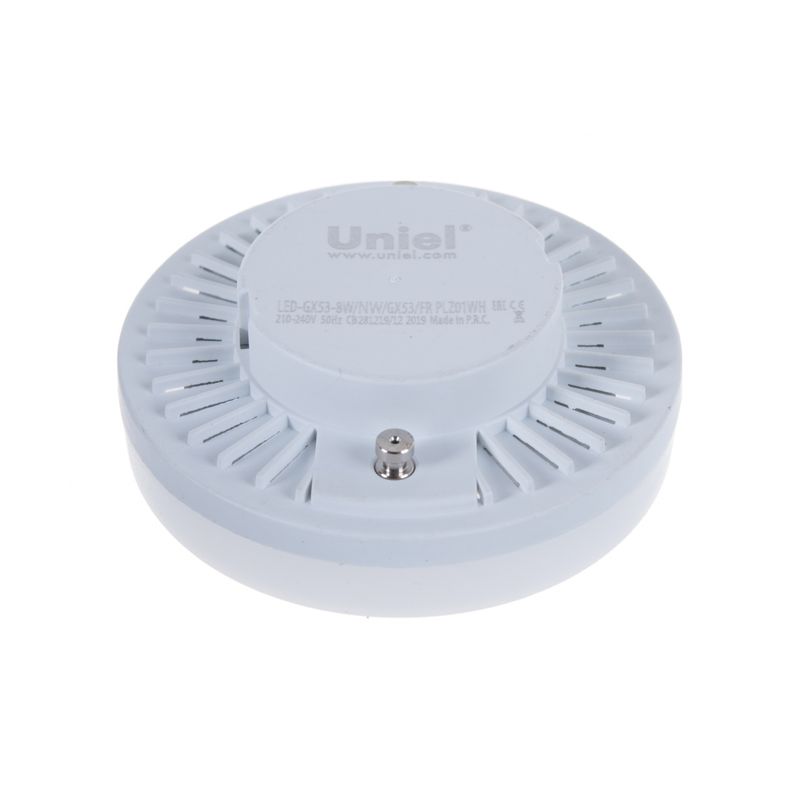 UL-00001671  Лампа светодиод, мат. Бел. свет. Картон. ТМ Uniel., LED-GX53-8W/NW/GX53/FR PLZ01WH 9179  в Муроме