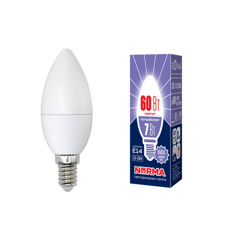 UL-00003794 Лампа светодиодная свеча матовая 6500K. Серия Norma. LED-C37-7W/DW/E14/FR/NR 4520  в Муроме