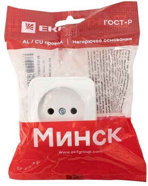 Минск Розетка 1-местная ОП 10А без заземления белая EKF  в Муроме