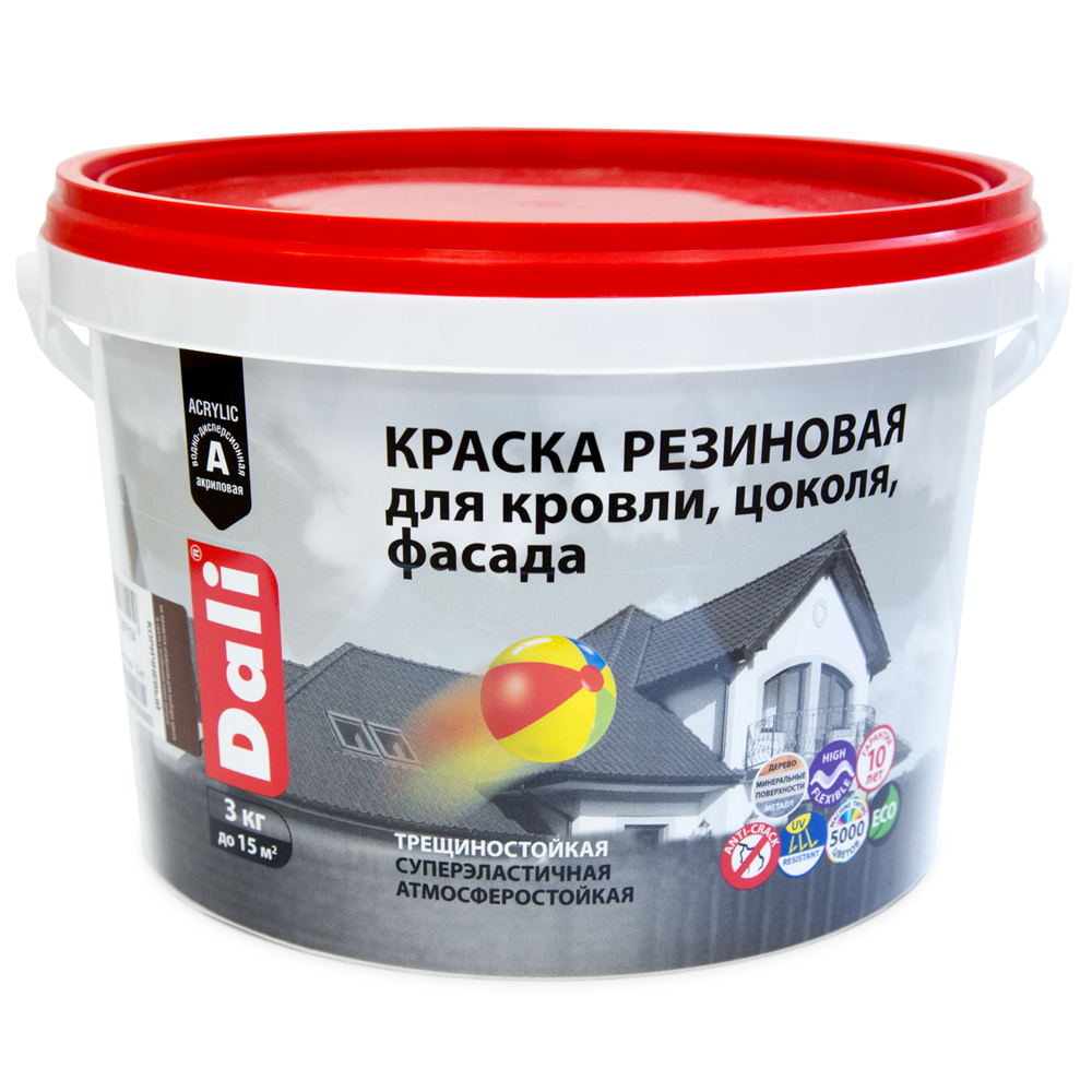 Краска ДАЛИ резиновая д/кровли,цоколя,фасадов   3 кг БАЗА А    1/120  в Муроме