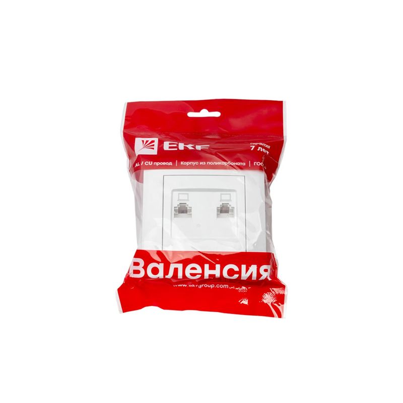 Валенсия розетка компьютерная RJ-45 2-местная белая EKF PROxima EWK02-035-10  в Муроме