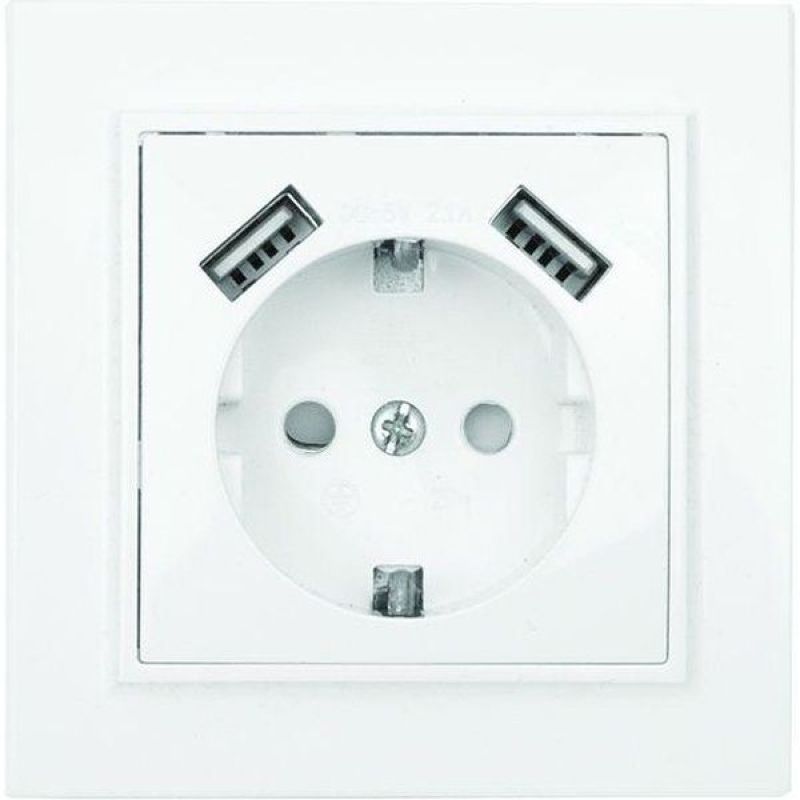 Минск Розетка 1-мест. СП с/з 16А бел. с защ. штор. с 2 USB 2,1А EKF  в Муроме