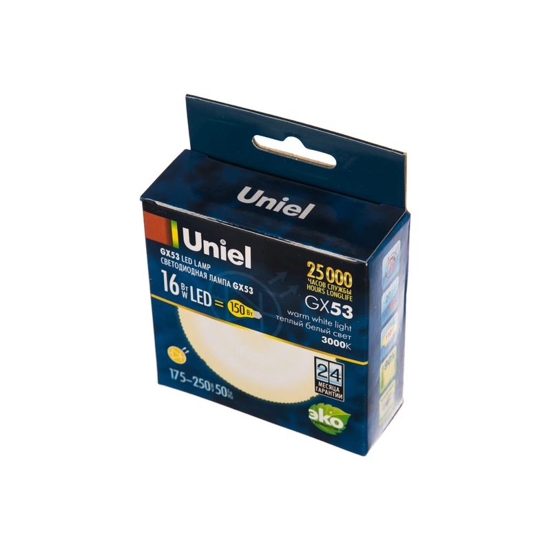 LED-GX53-16W/WW/GX53/FR PLZ01WH Лампа светодиодная, матовая. Теплый белый свет (3000K). Картон. ТМ U  в Муроме
