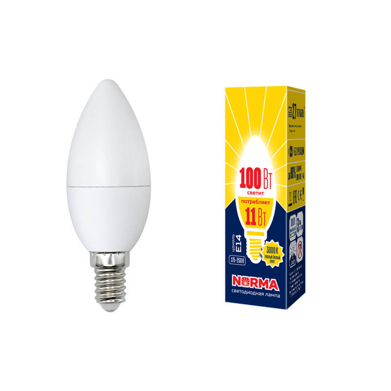 UL-00003812 Лампа светодиодная свеча матовая. Серия Norma 3000K LED-C37-11W/WW/E14/FR/NR 7774  в Муроме