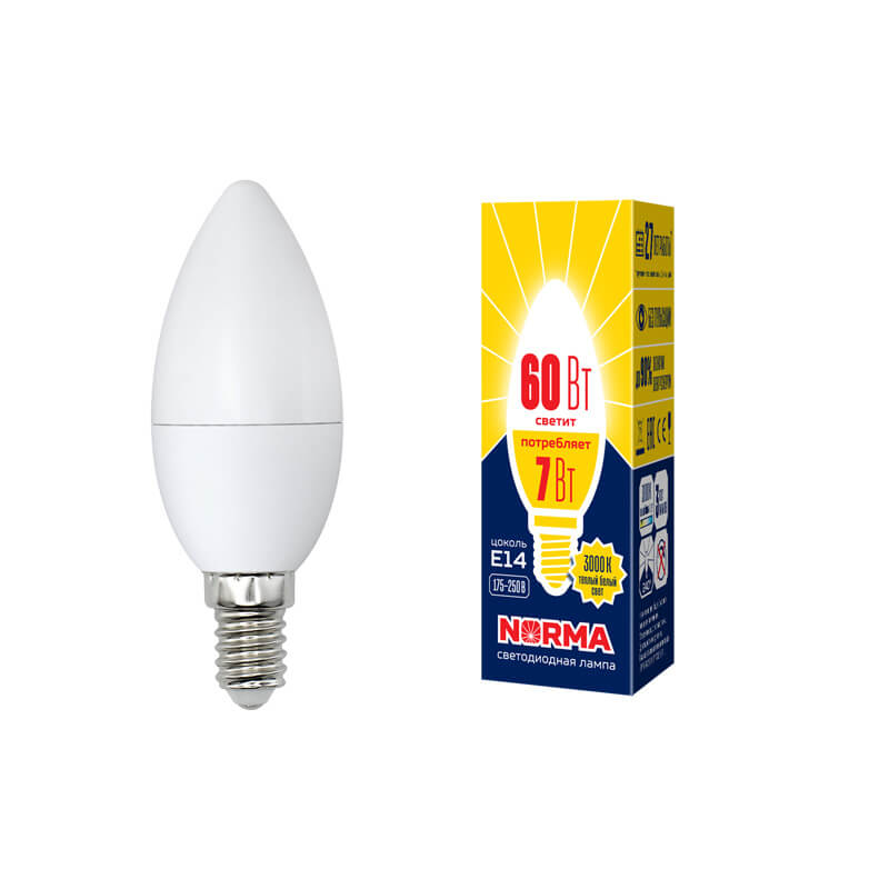 UL-00003796 Лампа светодиодная свеча матовая. Серия Norma 3000K LED-C37-7W/WW/E14/FR/NR 4643  в Муроме