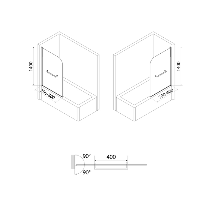 Шторка на ванну Стеклянная 790-800х1400 мм IDDIS Ray RAY6CS8i90   в Муроме
