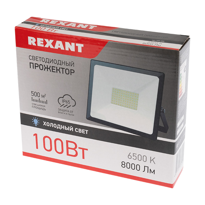605-005 Прожектор светодиодный 100 Вт 200–260В IP65 8000 лм 6500 K холодный свет REXANT  в Муроме