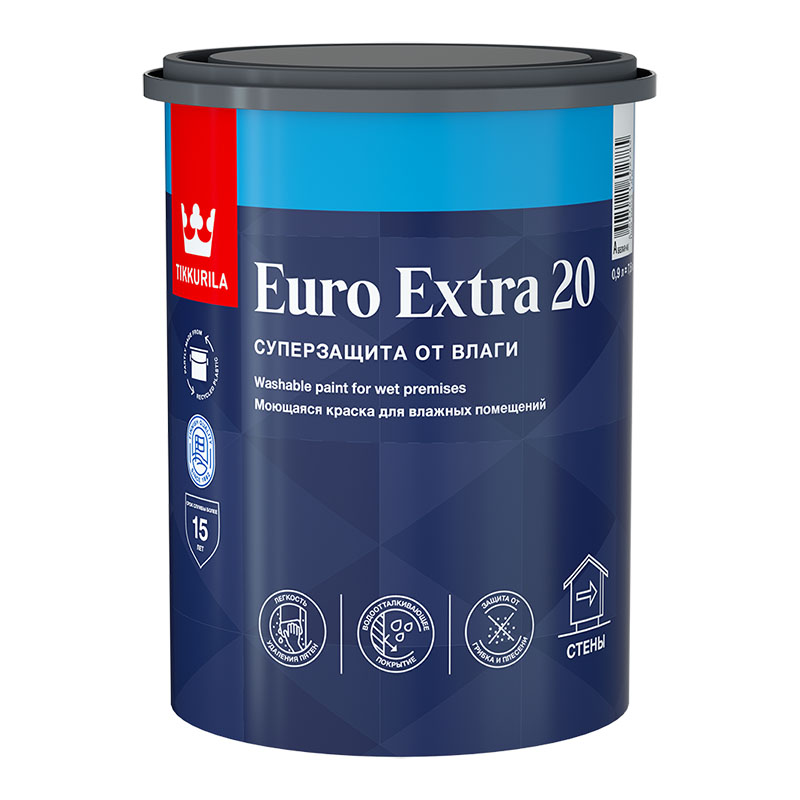EURO EXTRA-20  А  0,9 Л КРАСКА  МОЮЩАЯСЯ ДЛЯ ВЛАЖНЫХ ПОМЕЩЕНИЙ /6  в Муроме