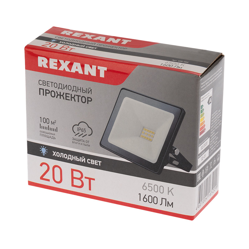 605-002 Прожектор светодиодный 20 Вт 200–260В IP65 1600 лм 6500 K холодный свет REXANT  в Муроме