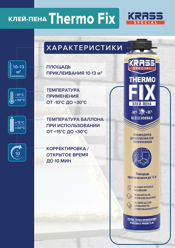 Клей-пена KRASS Prof.ThermoFix д/теплоиз.раб.пистолет.0,75  12/612  в Муроме