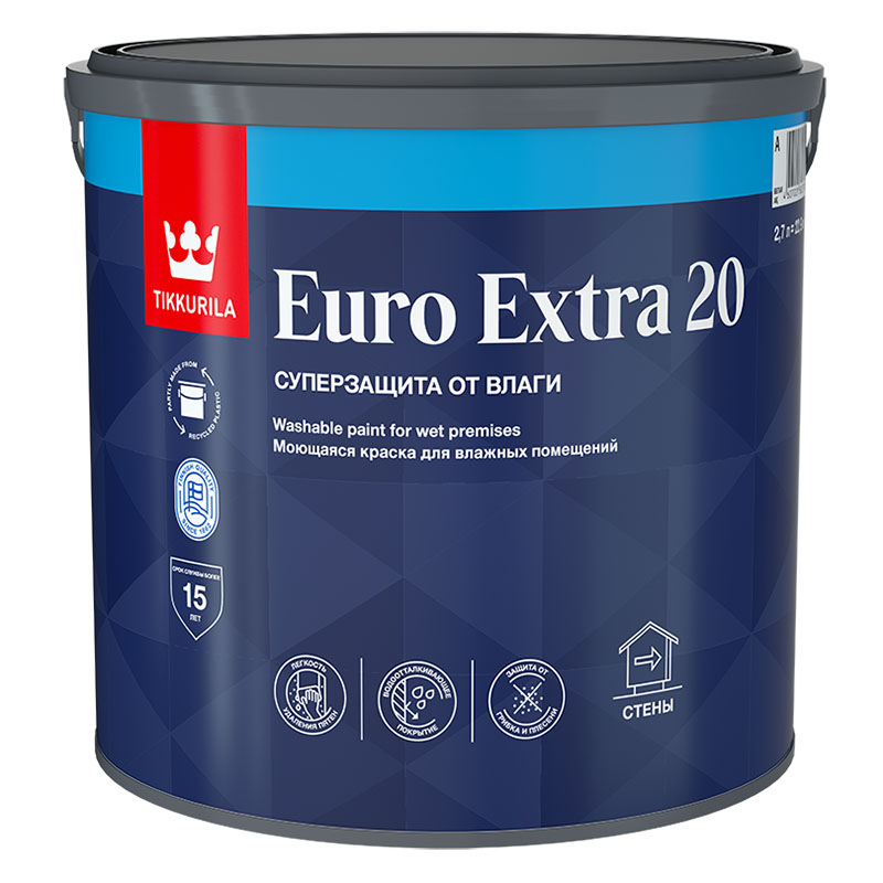 EURO EXTRA-20  А  2,7 Л КРАСКА  МОЮЩАЯСЯ ДЛЯ ВЛАЖНЫХ ПОМЕЩЕНИЙ /1  в Муроме