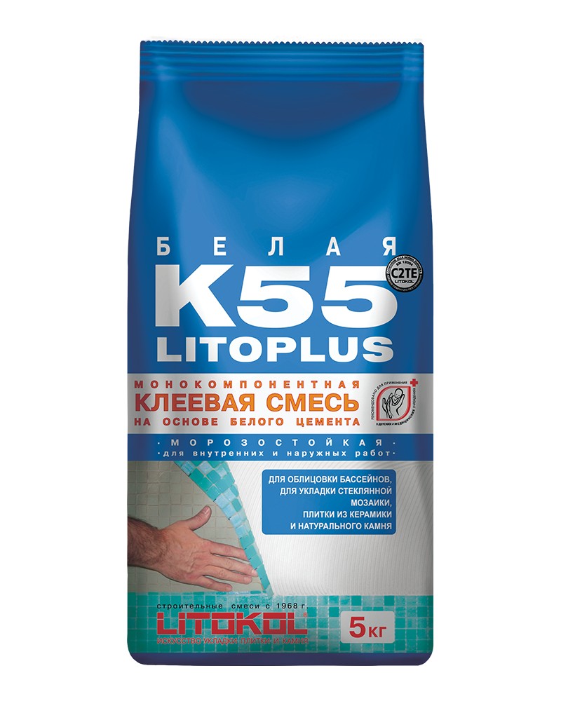K55 LITOKOL 5 КГ (класс С2 TЕ) – БЕЛЫЙ клей для стеклянной, керамической и каменной мозаики (5 кг)  в Муроме
