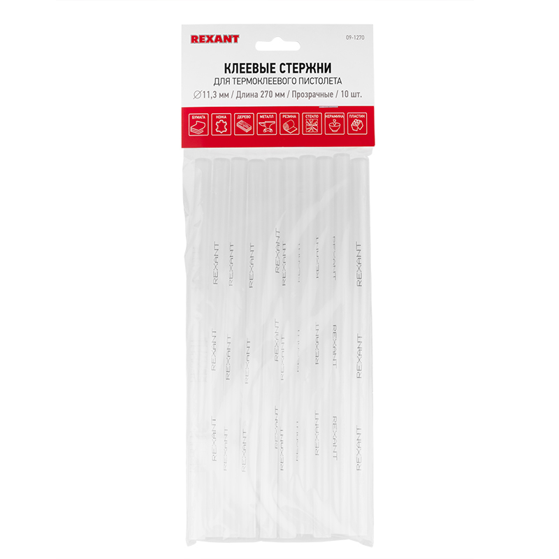 09-1270 Стержни клеевые REXANT Ø 11 мм, 270 мм, прозрачные (10 шт./уп.) (хедер)  в Муроме