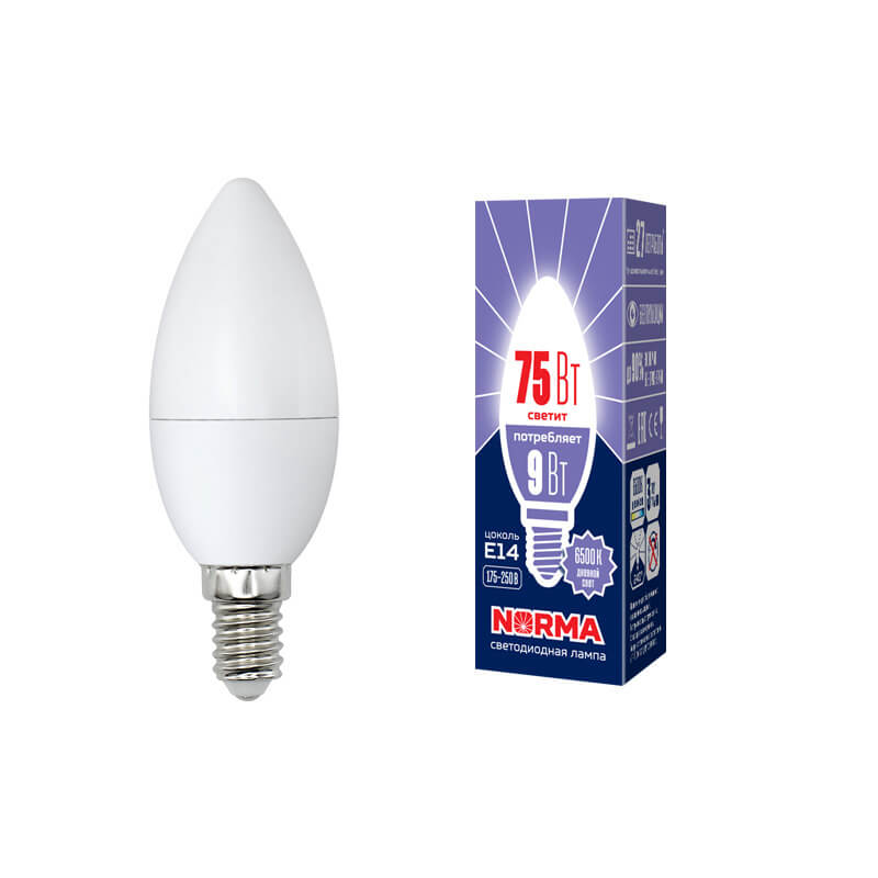 UL-00003802 Лампа светодиодная свеча матовая Серия Norma 6500K LED-C37-9W/DW/E14/FR/NR 3806  в Муроме