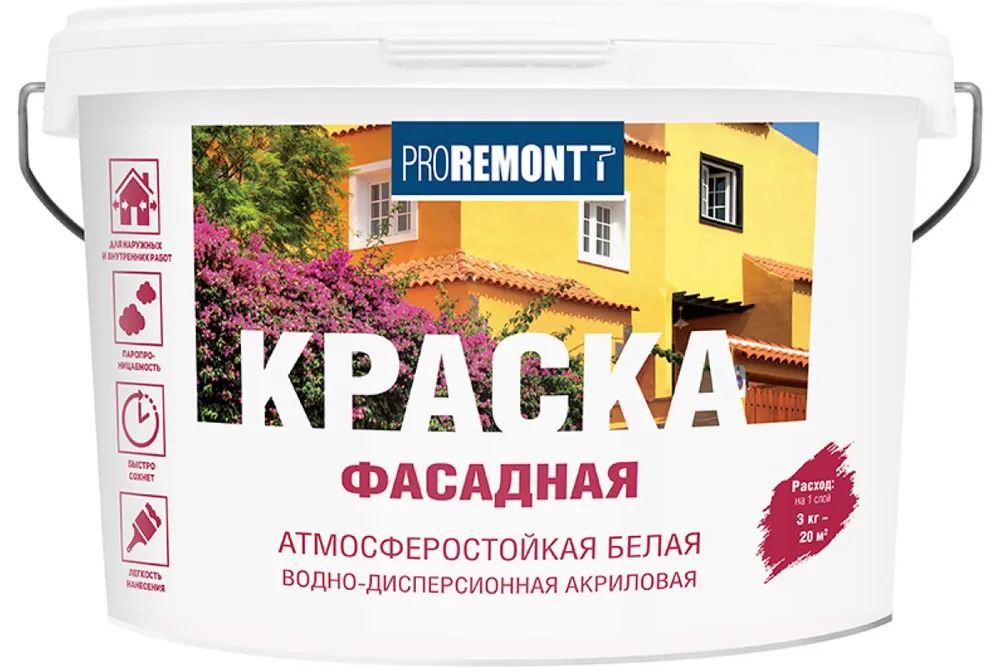 Краска фасадная "PROREMONTT" белый   3кг /144  в Муроме