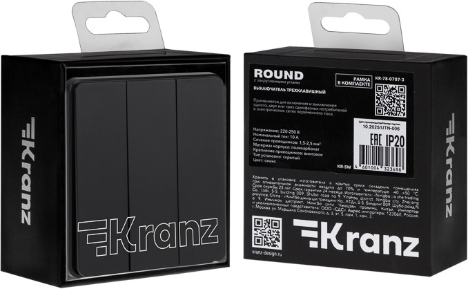 Выключатель ROUND 3 кл 10А с/у оникс KRANZ  в Муроме