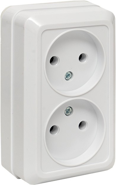 Рим Розетка 2-местная 10А без заземления белая EKF  в Муроме