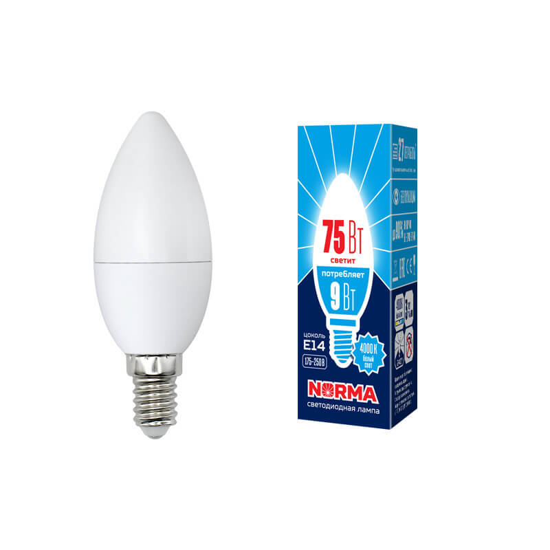 UL-00003803 Лампа светодиодная свеча матовая. Серия Norma 4000K LED-C37-9W/NW/E14/FR/NR 3868  в Муроме