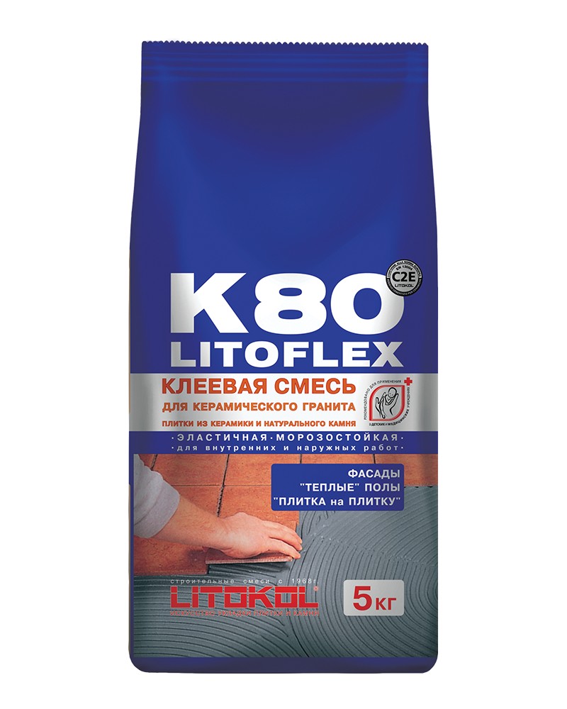 K80 LITOKOL (класс С2 E) – ТОП клей, усиленный фиброволокном, для плитки, керамогранита и камня 5кг  в Муроме