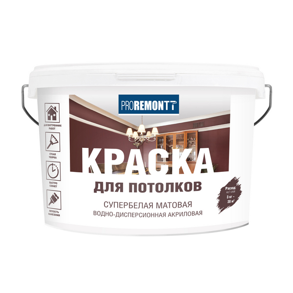 Краска для потолков PROREMONTT супербелая Л-С 3 кг  /144  в Муроме