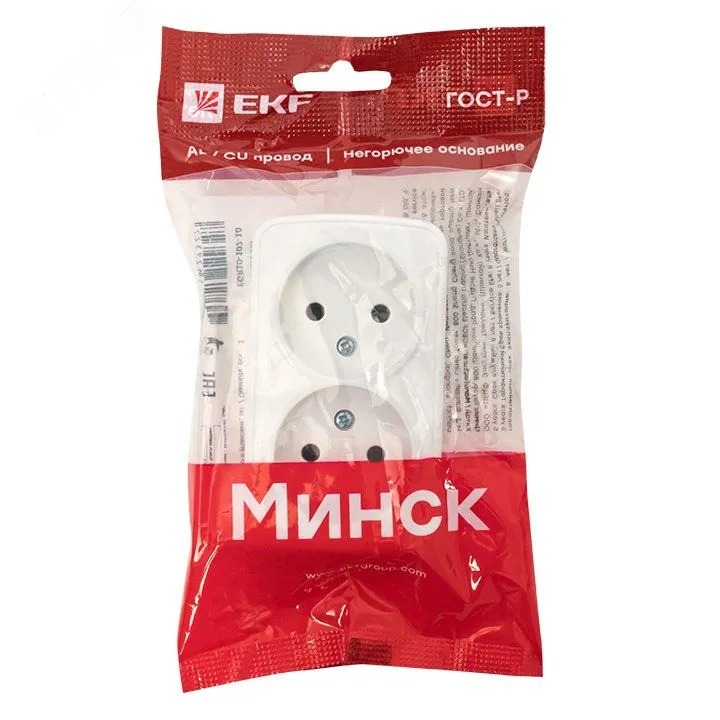 Минск Розетка 2-местная ОП 10А без заземления белая EKF  в Муроме