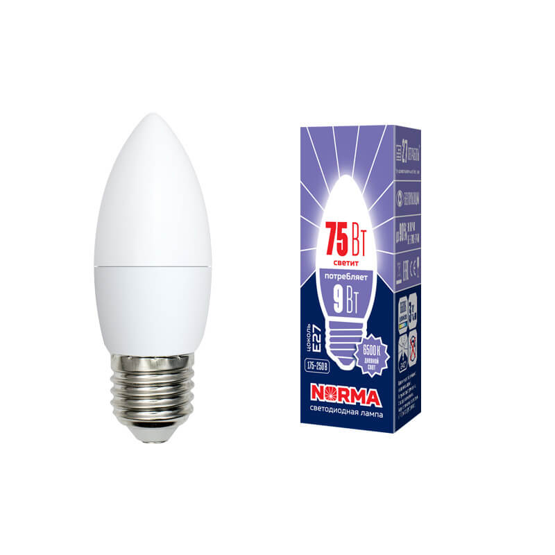 UL-00003805 Лампа светодиодная свеча матовая. Серия Norma 6500K LED-C37-9W/DW/E27/FR/NR 3837  в Муроме