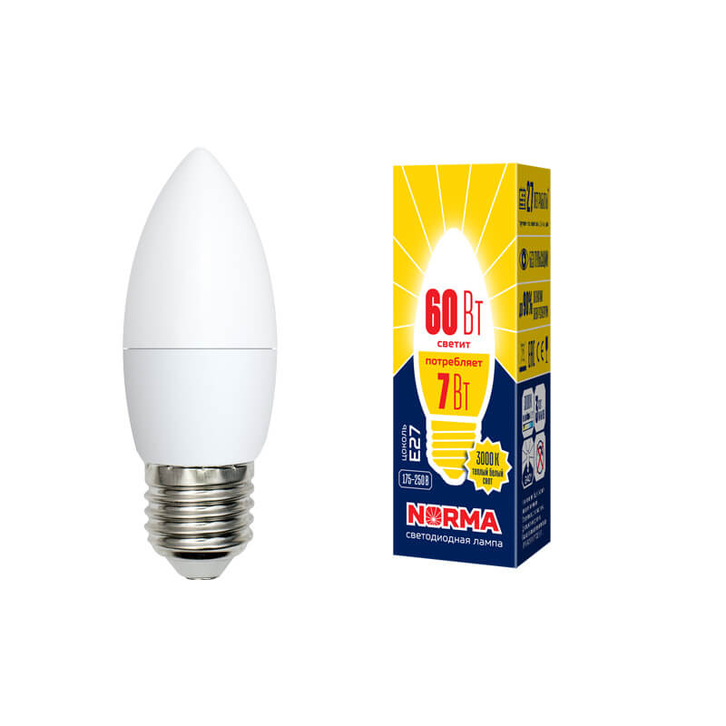 UL-00003799 Лампа светодиодная свеча матовая. Серия Norma 3000K LED-C37-7W/WW/E27/FR/NR 4674  в Муроме