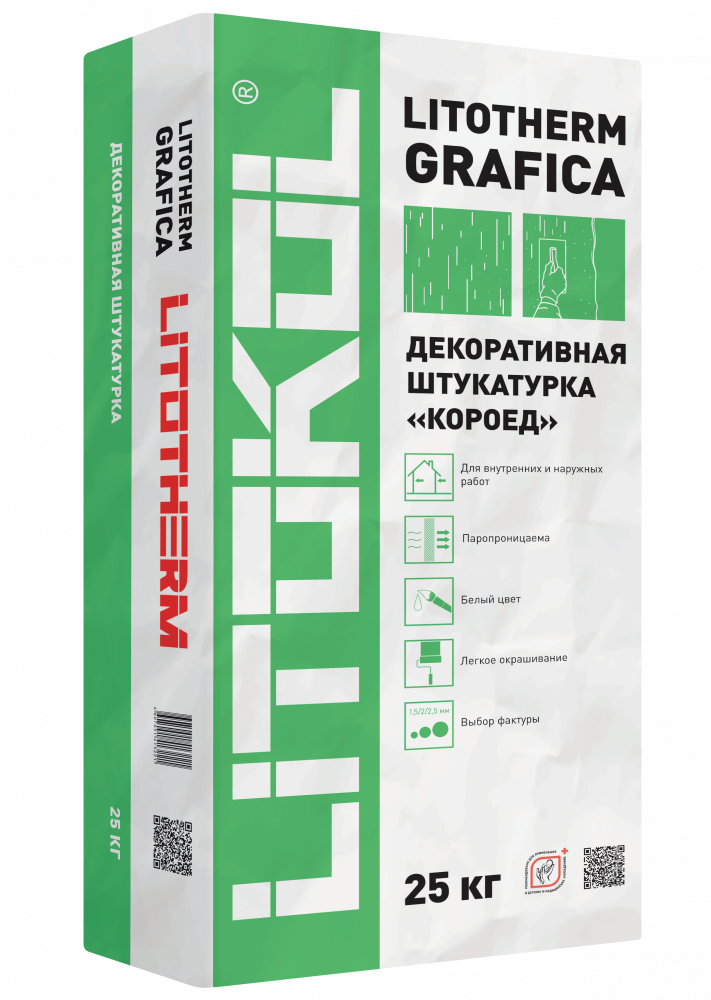 ЛИТОТЕРМ ГРАФИКА / LITOTHERM GRAFICA Декоративная минерал. штукатурка 1,5 мм "КОРОЕД" 25кг/54 шт.  в Муроме