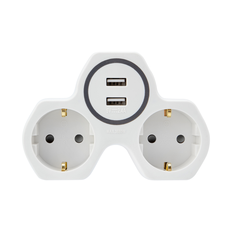 11-1089 Двойник электрический REXANT 16 А с/з и защитными шторками + 2 USB порта, 2,4 А, белый  в Муроме