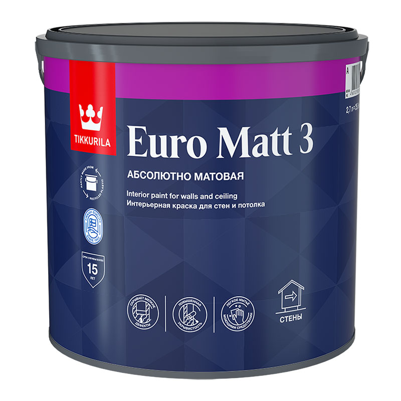 EURO MATT 3 А гл/мат 2,7л Краска интерьерная /1  в Муроме