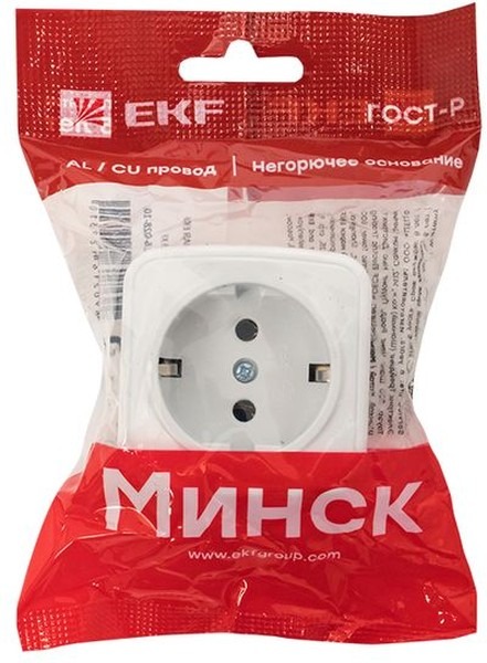 Минск Розетка 1-местная ОП 16А с заземлением белая EKF  в Муроме
