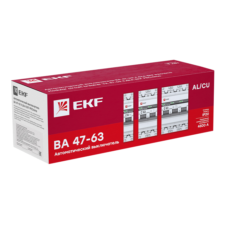 Выключатель автоматический 1P 63А (C) 4,5kA ВА 47-63N PROxima EKF  в Муроме