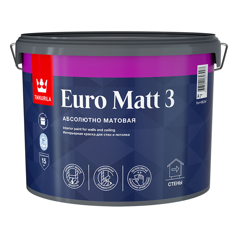 EURO MATT 3 С гл/мат 9л Краска интерьерная  в Муроме