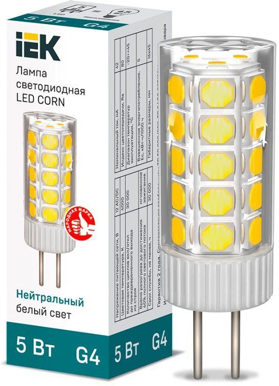 Лампа светодиодная CORN капсула 5Вт 12В 4000К керамика G4 (IEK)  в Муроме